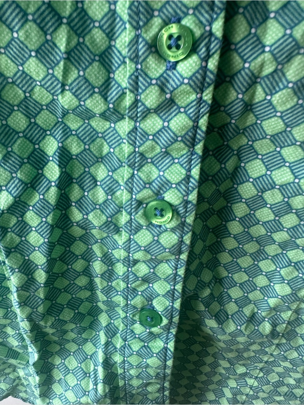 Cinch Green Geometric Print Long Sleeve Shirt Gingham Trim M Western Chic - Picture 7 of 9